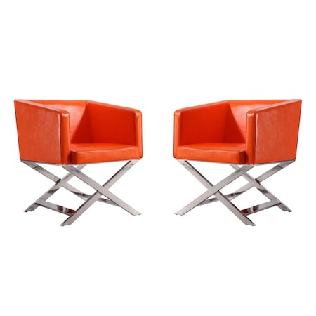 Manhattan Comfort Hollywood Lounge Accent Chair in Orange and Polished Chrome, PK2 2-AC050-OR